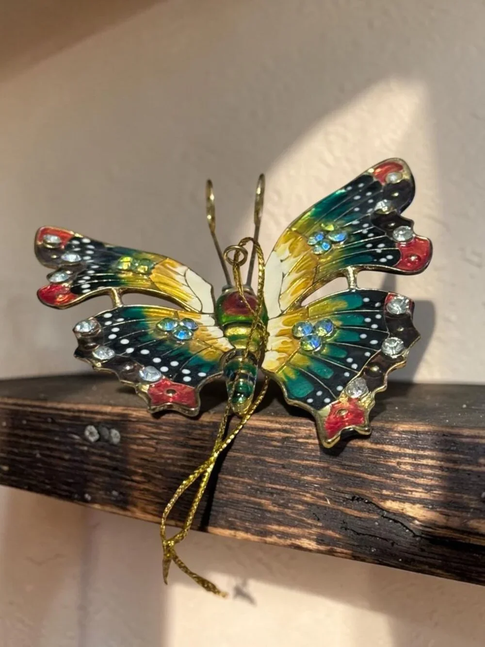 Hand-Painted Butterfly Ornament With Rhinestones & Gold-Tone Accents